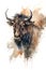 Illustration wildebeest in watercolor. Animal on a white background, generative AI