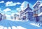 Illustration of Winter Magic Town, a street With houses Covered in Snow