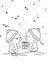 Illustration of winter scenery with two little penguins giving each other a gift