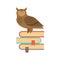 Illustration of wise owl sitting on the stack of books.