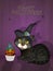 Illustration of witch black cat