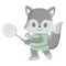 Illustration of a wolf playing badminton. Vector illustration of a cute athlete animal. Cute little illustration of wolf