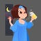 Illustration woman in blue nightgown eating