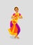 Illustration of a woman dancing Indian dance in the style of Bharatanatyam