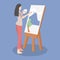 illustration of woman doing painting activity on canvas using brush, palette and paint. flat vector