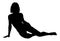 Illustration of a woman reclining on one arm in a black and white silhouette