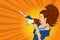 Illustration of a woman shouting on megaphone toa loudspeaker device.