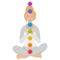 Illustration of a woman sitting in yoga lotus pose with colorful chakras