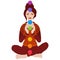 Illustration of a woman sitting in yoga lotus pose with colorful chakras
