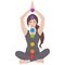 Illustration of a woman sitting in yoga lotus pose with colorful chakras