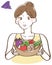 Illustration of a woman with a troubled face with vegetables
