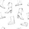 Illustration of Women seamless Hand drawn pattern with winter shoes. Fashion elegand footwear for female. Comfort for