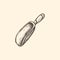 The illustration of a wooden scoop for grains or flour in vector. Drawn miller utensil in the style of engraving.