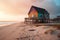 Illustration of a wooden shack on the sandy beach