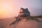 Illustration of a wooden shack on the sandy beach