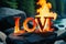 Illustration of the word LOVE - Fire theme