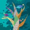 The Illustration of the World of Children\'s Imagination: Colorful Music Tree under the Sea.