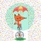 The Illustration of the World of Children\'s Imagination: Little Fox ride a Unicycle in the Rain.