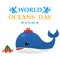 Illustration World Oceans Day , Conserve Aquatic and Natural Living in the Ocean , Cute Cartoon Character , Typography , vector