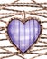 Illustration of a woven keychain in the form of a heart on a background of ropes Heart sewn from checkered fabric