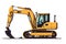 Illustration of a yellow backhoe. Minimalist design with white background.