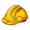 Illustration of yellow helmet. Housing construction item. Industrial building symbol.