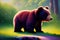 Illustration of an yong cute bear in a wild landscape. Colorful magic bear, cartoon style painting. Generative ai art illustration