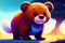 Illustration of an yong cute bear in a wild landscape. Colorful magic bear, cartoon style painting. Generative ai art illustration