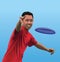 Illustration of Young Asian Man Throwing Disc