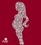 Illustration of a young beautiful pregnant woman. Flower-patterned image of a female heavy with child. Stylized picture