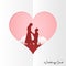 Illustration Young couple dating in Valentine day , Man kneeling to propose married to woman . Paper Sculpture art Style , Wedding