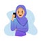 Illustration young hijab girl with smart phone design