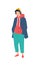 Illustration of a young man in a jacket and sweatshirt. Vector. Stylish hipster in a yellow cap. Fashionable guy in sportswear. Ge