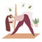 Illustration of a young overweight girl doing yoga at home
