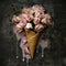 Illustrations of a Beautiful bouquet of light pink roses inside an ice cream cone