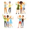 Illustrations of best friends. Friendly hugging of teenagers