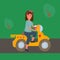 Illustrations of a child on a bike. A girl in yellow on a bike. Transportation of a teenager in nature.