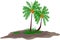 The illustrations and clipart. Palm tree in sandy soil area with few grassland in white background