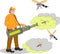 Illustrations of disinfectants fogging to kill insects