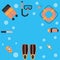 The illustrations are dive equipment icons.