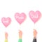 Illustrations of hands holding a love balloon starting with me, mother and father. Mother`s day concept, father`s day and family d