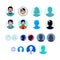 Illustrations and icons of male and female avatars. Vector. Set of logos and badges. Silhouettes for a profile in a circle. Flat c
