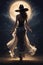 Illustrations romantic graceful movements back side woman dancing with the moon.