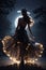 Illustrations romantic graceful movements back side woman dancing with the moon.