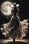 Illustrations romantic graceful movements back side woman dancing with the moon.