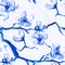 Illustrations Sakura. Rose Flower. Blue Oriental