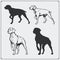 Illustrations and silhouettes of dogs. Black and white design.