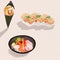 Illustrations of some kind of sushi in japan