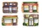 Illustrations of watercolor houses, watercolor shop, building