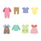 Illustrative designs of various baby clothes